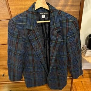 Vintage Wool Plaid Blazer with Pockets